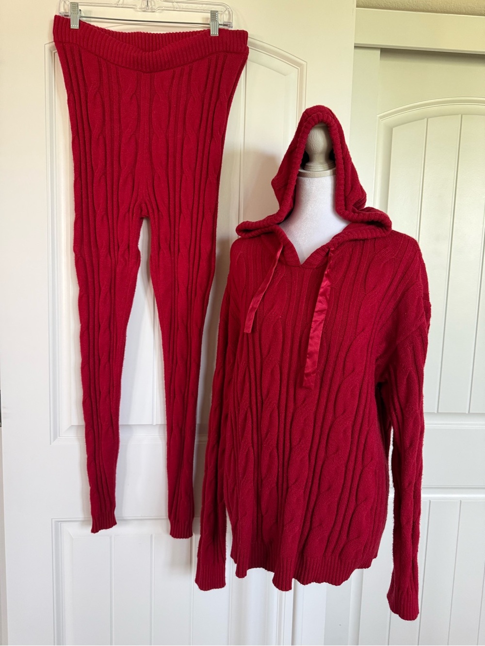 torrid Red Cable-Knit Hooded Sweater & Knit Leggings Set